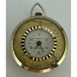 Vintage Swiss Made Impex Antimagnetic Wind Up Pocket‎ Watch Runs Glass Broken A